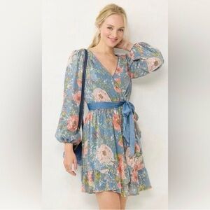 LC Lauren Conrad Sequin Faux Wrap Dress EUC